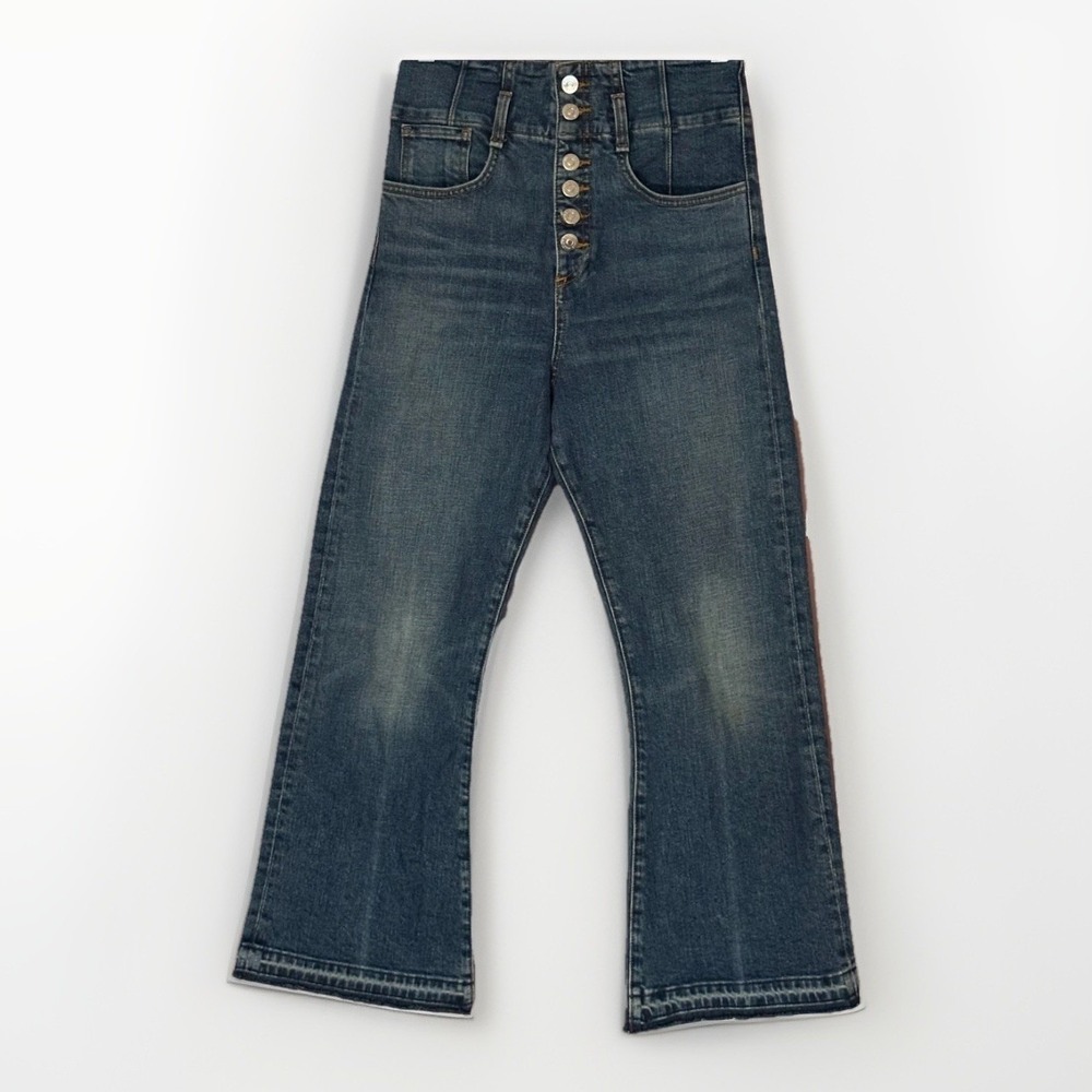 Veronica Beard Arya Straight Leg Button Fly Jean Pant Blue Khaki Cotton 26